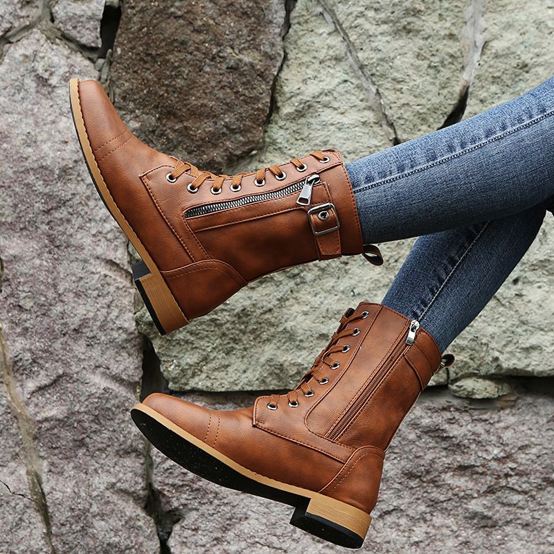 Women's Round Toe Side Zipper Leather Orthopedic Boots - Image 11