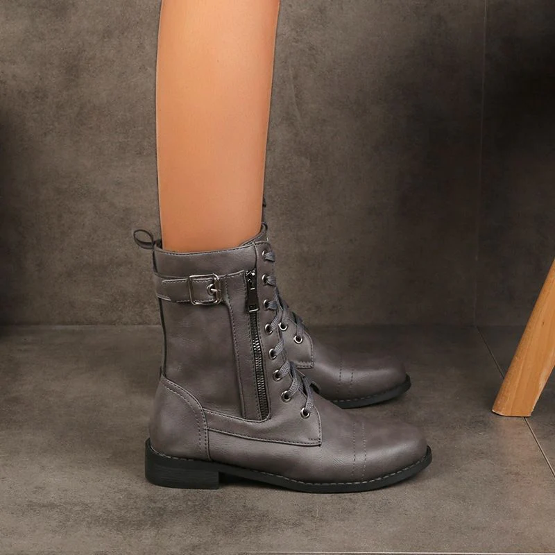 Women's Round Toe Side Zipper Leather Orthopedic Boots - Image 5