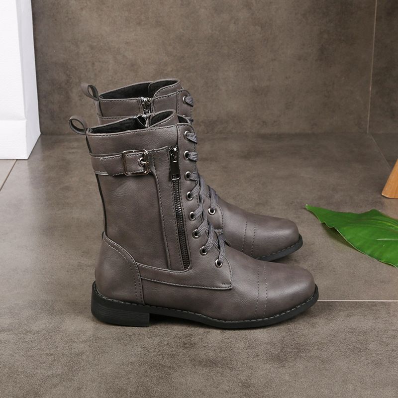 Women's Round Toe Side Zipper Leather Orthopedic Boots - Image 8