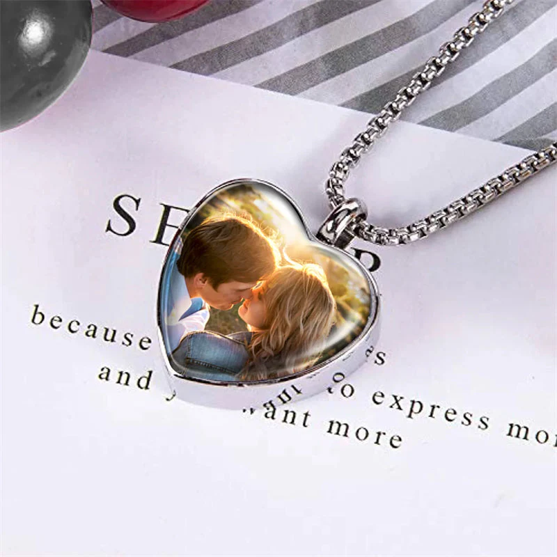 Personalized Photo Cremation Urn Necklace for Ashes Custom Heart Memorial Keepsake Jewelry with Filling Tool - Image 2