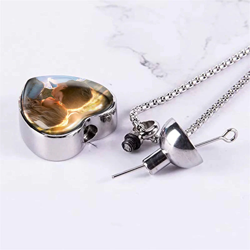 Personalized Photo Cremation Urn Necklace for Ashes Custom Heart Memorial Keepsake Jewelry with Filling Tool - Image 3