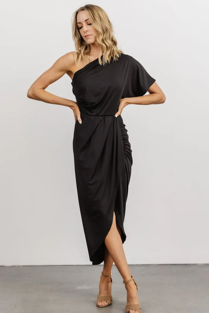 One-Shoulder Pleated Midi Dress (Buy 2 free shipping) - Image 4