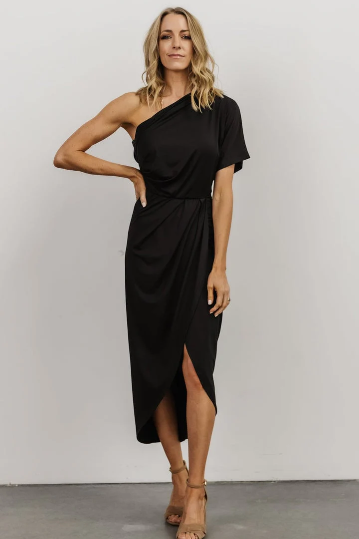 One-Shoulder Pleated Midi Dress (Buy 2 free shipping) - Image 5