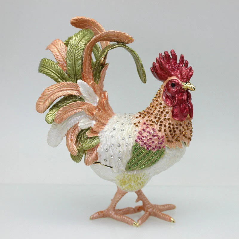 Pure Handmade Metal Enamel Color Craft Lucky Chicken Storage Box Jewelry Box - Image 6