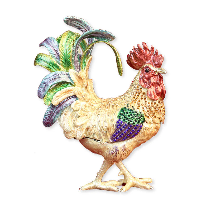 Pure Handmade Metal Enamel Color Craft Lucky Chicken Storage Box Jewelry Box - Image 9