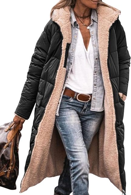 Reversible Sherpa Fleece Long Puffer Coats with Hood Outerwear - Image 6