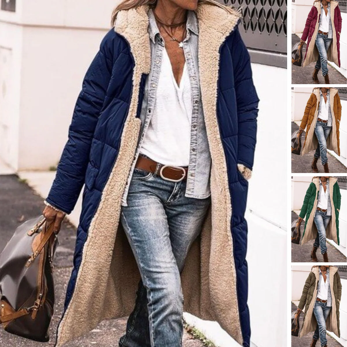 Reversible Sherpa Fleece Long Puffer Coats with Hood Outerwear - Image 8