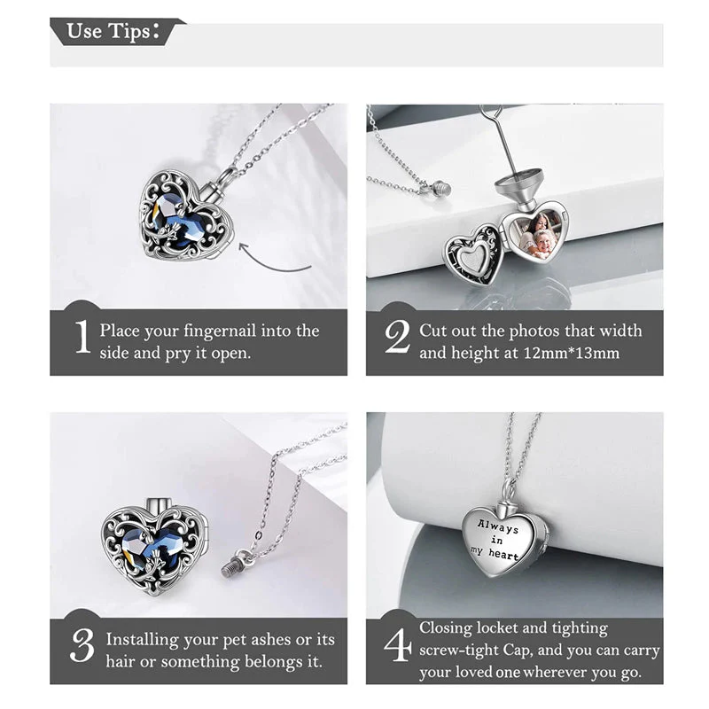 Rose Locket Ashes Necklace Urn Necklace for Women Heart Crystal Cremation Necklace for Ashes Cremation Jewelry - Image 6
