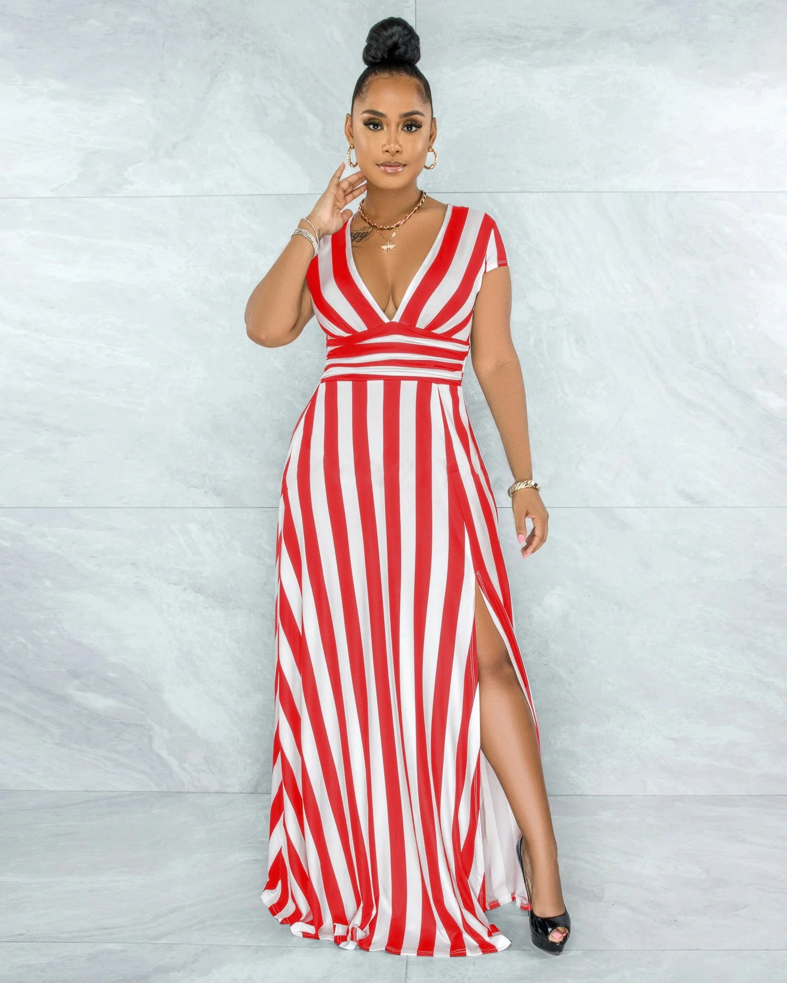 Sexy Striped High Waist Maxi Dress - Image 7