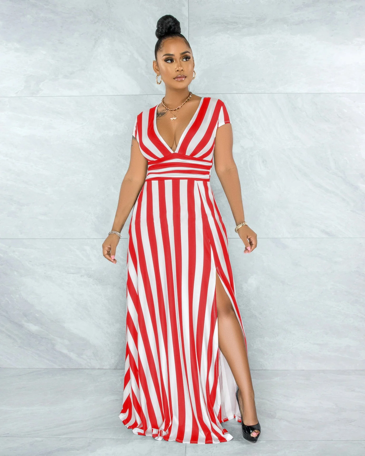 Sexy Striped High Waist Maxi Dress - Image 8