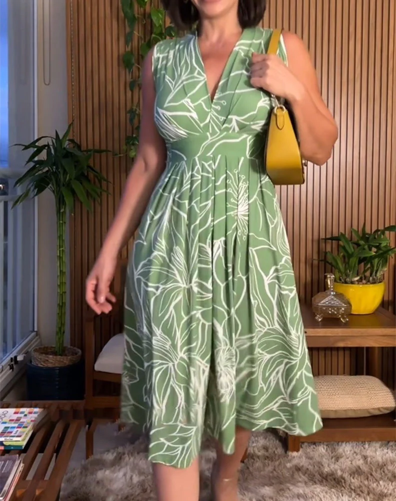 Sleeveless V-Neck Waist-Cinching Dress - Image 6