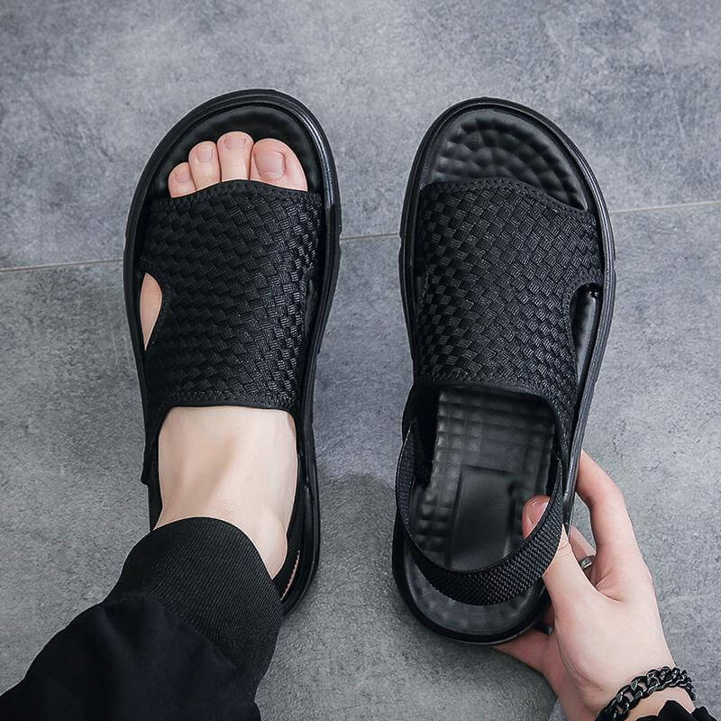 Soft Sole Black Woven Summer Sandals - Image 3