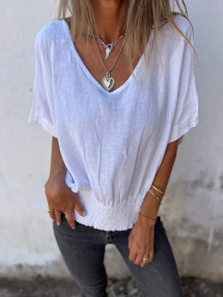Women's Casual V-Neck Cotton And Linen Top - Image 4