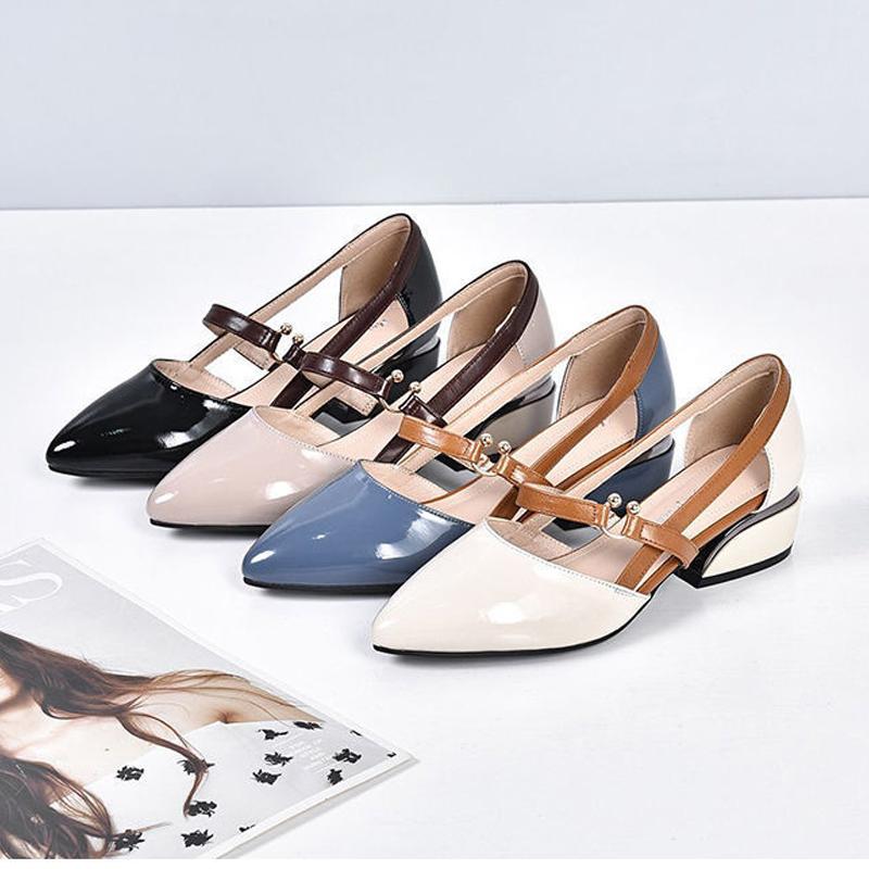 2024 Spring And Summer Leather Casual Shoes And New Belt Buckle Solid Color Plus Size Women's Sandals - Image 2