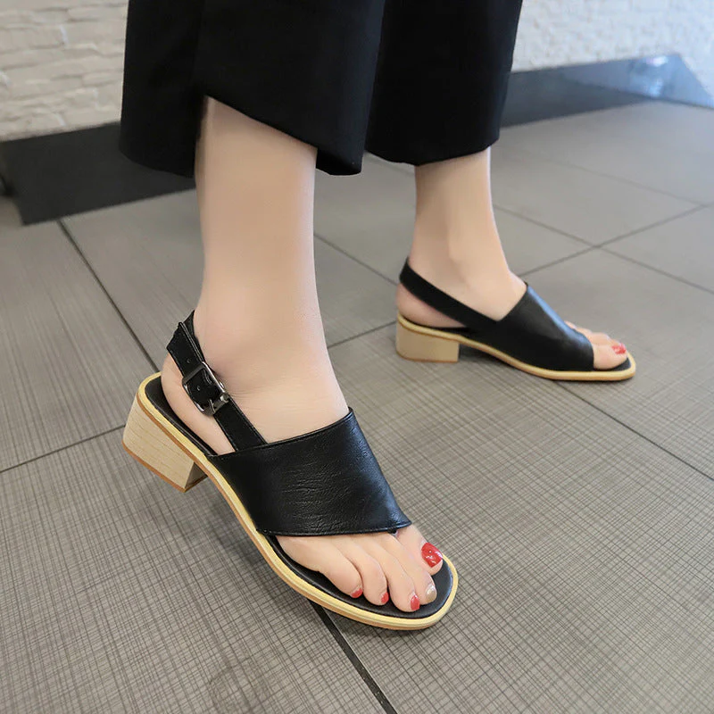 2024 Spring And Summer Leather Casual Shoes And New Belt Buckle Solid Color Plus Size Women's Sandals - Image 8
