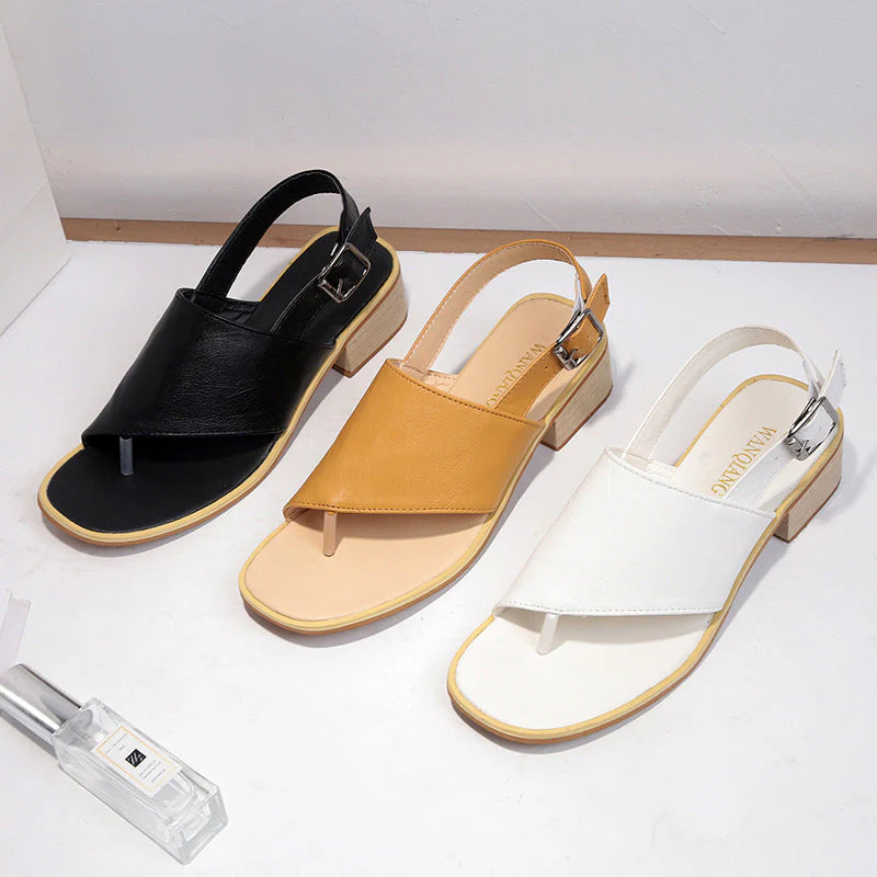 2024 Spring And Summer Leather Casual Shoes And New Belt Buckle Solid Color Plus Size Women's Sandals - Image 9
