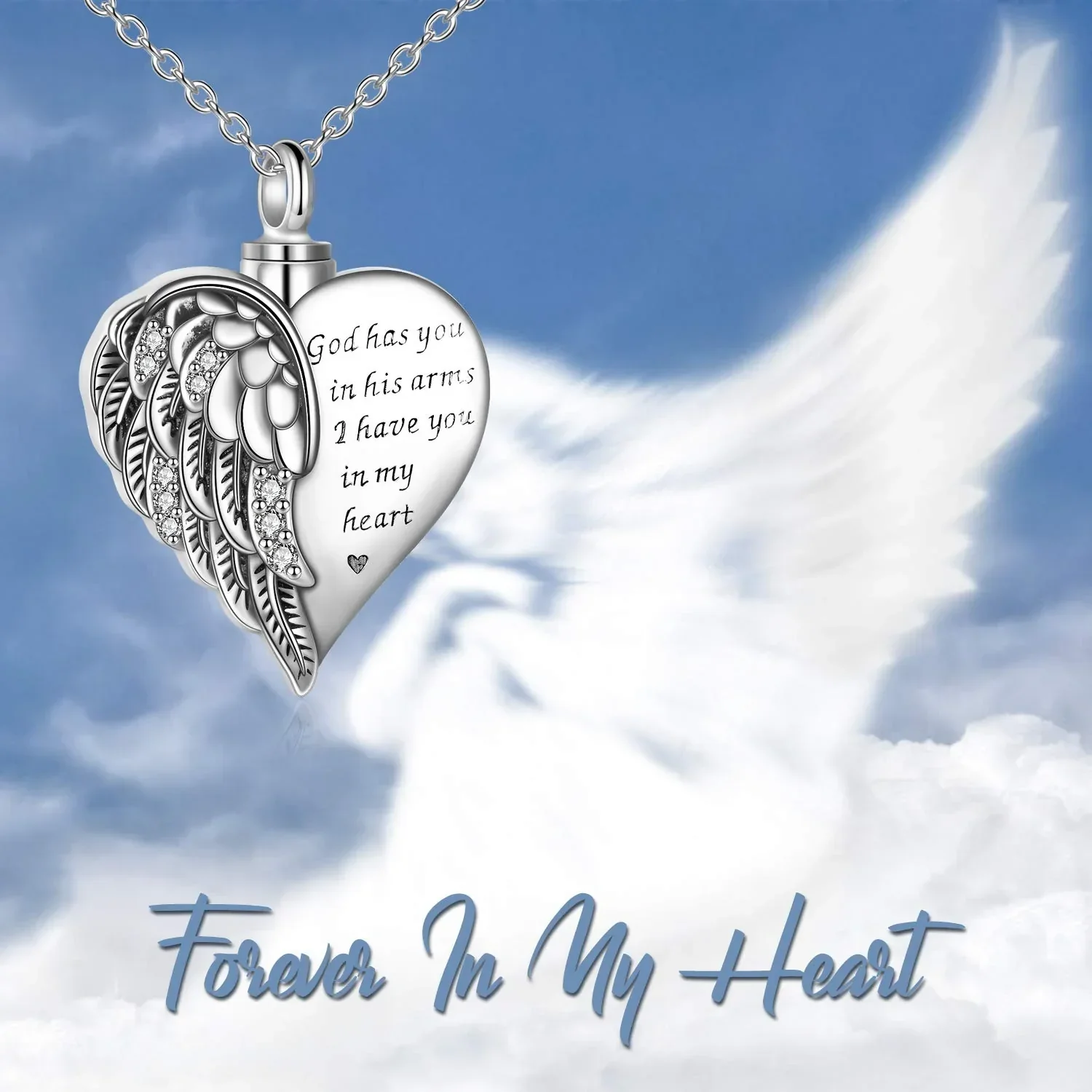 Sterling Silver Guardian Angel Wings Urn Necklaces for Ashes Cremation Memory Jewelry for Women Men - Image 10