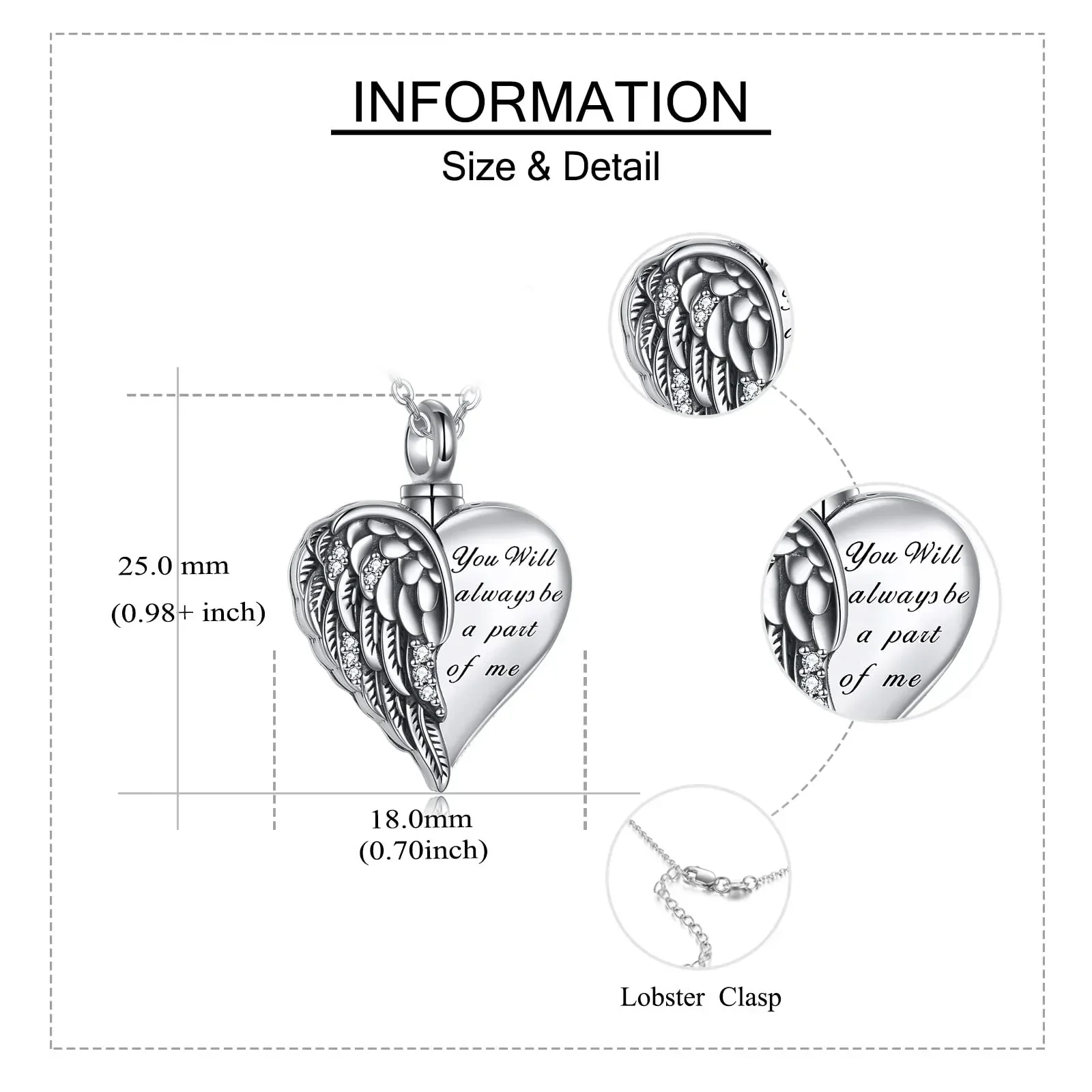 Sterling Silver Guardian Angel Wings Urn Necklaces for Ashes Cremation Memory Jewelry for Women Men - Image 14