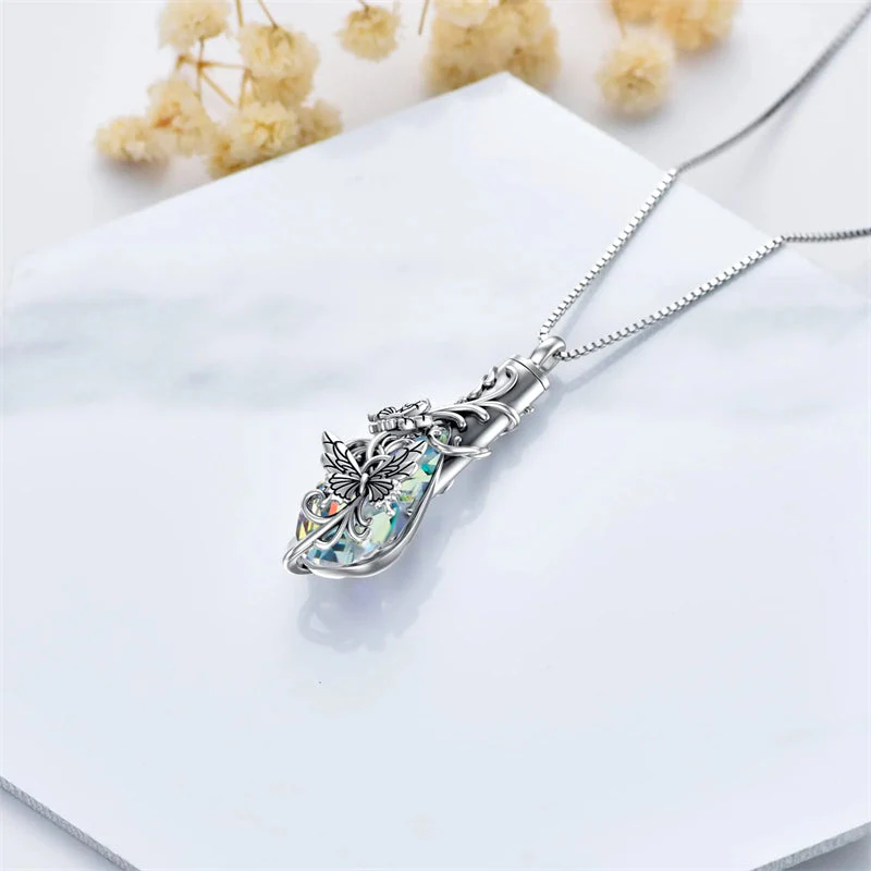 Sterling Silver Rose/Butterfly/Sunflower Flower Cremation Necklace For Ashes,Crystal Urn Necklace For Ashes For Women Memorial Jewelry - Image 10