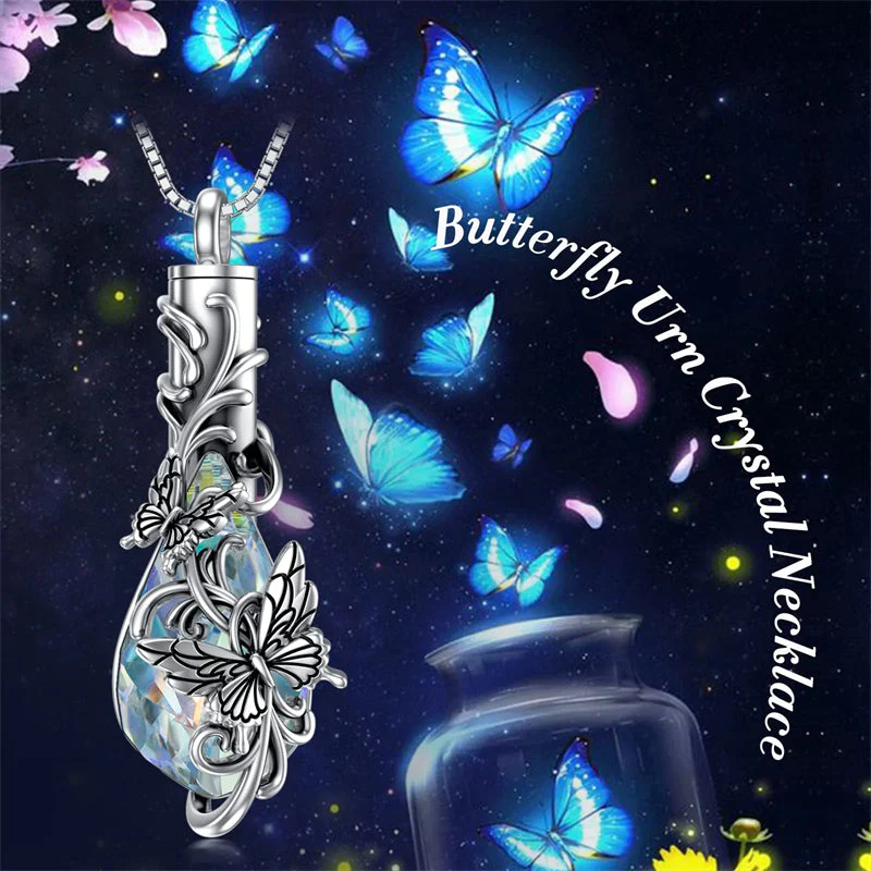 Sterling Silver Rose/Butterfly/Sunflower Flower Cremation Necklace For Ashes,Crystal Urn Necklace For Ashes For Women Memorial Jewelry - Image 12