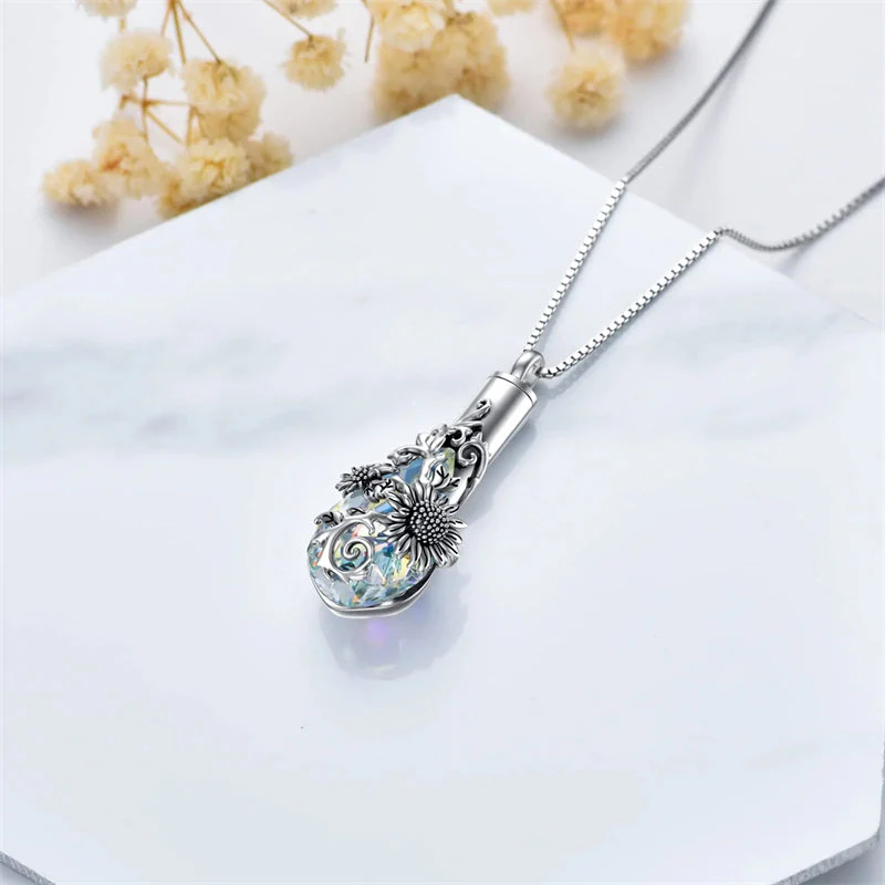 Sterling Silver Rose/Butterfly/Sunflower Flower Cremation Necklace For Ashes,Crystal Urn Necklace For Ashes For Women Memorial Jewelry - Image 16