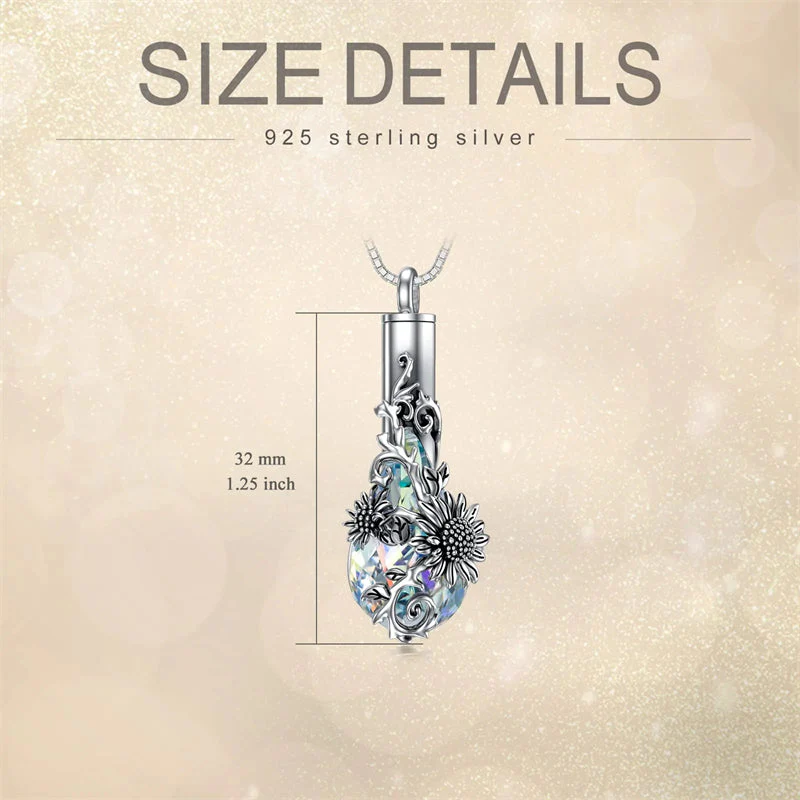 Sterling Silver Rose/Butterfly/Sunflower Flower Cremation Necklace For Ashes,Crystal Urn Necklace For Ashes For Women Memorial Jewelry - Image 17
