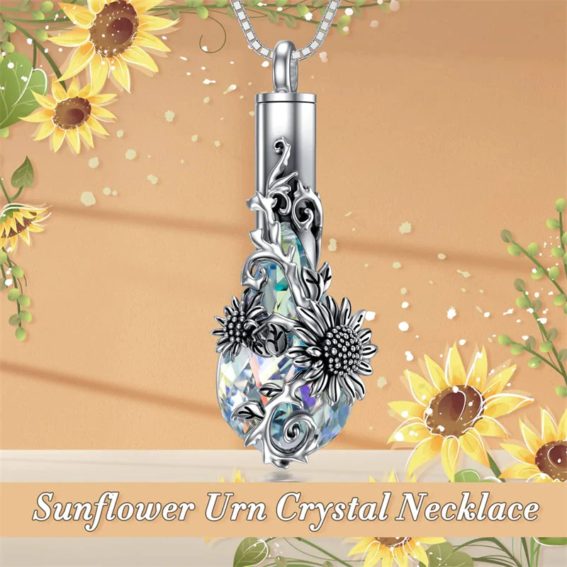 Sterling Silver Rose/Butterfly/Sunflower Flower Cremation Necklace For Ashes,Crystal Urn Necklace For Ashes For Women Memorial Jewelry - Image 18