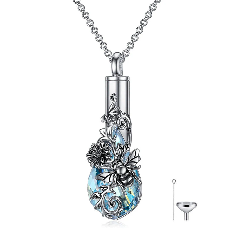Sterling Silver Rose/Butterfly/Sunflower Flower Cremation Necklace For Ashes,Crystal Urn Necklace For Ashes For Women Memorial Jewelry - Image 19