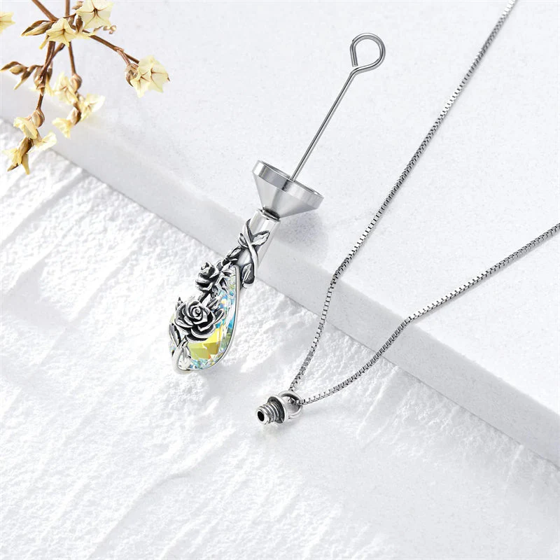 Sterling Silver Rose/Butterfly/Sunflower Flower Cremation Necklace For Ashes,Crystal Urn Necklace For Ashes For Women Memorial Jewelry - Image 4
