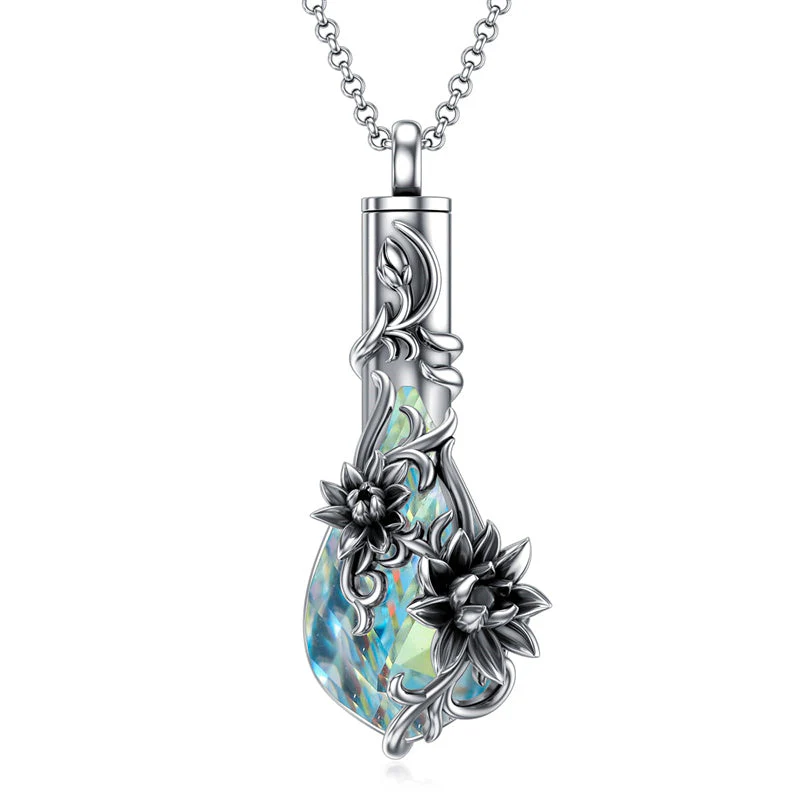 Sterling Silver Rose/Butterfly/Sunflower Flower Cremation Necklace For Ashes,Crystal Urn Necklace For Ashes For Women Memorial Jewelry - Image 41
