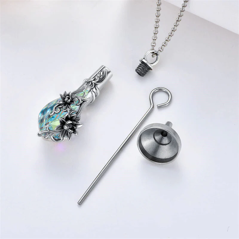 Sterling Silver Rose/Butterfly/Sunflower Flower Cremation Necklace For Ashes,Crystal Urn Necklace For Ashes For Women Memorial Jewelry - Image 43