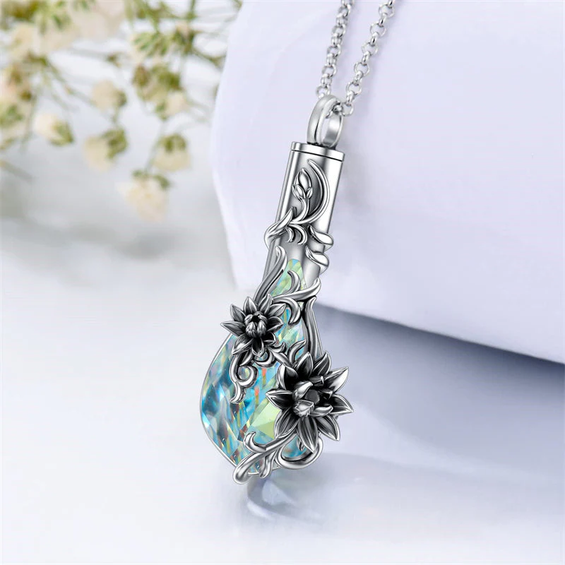 Sterling Silver Rose/Butterfly/Sunflower Flower Cremation Necklace For Ashes,Crystal Urn Necklace For Ashes For Women Memorial Jewelry - Image 44