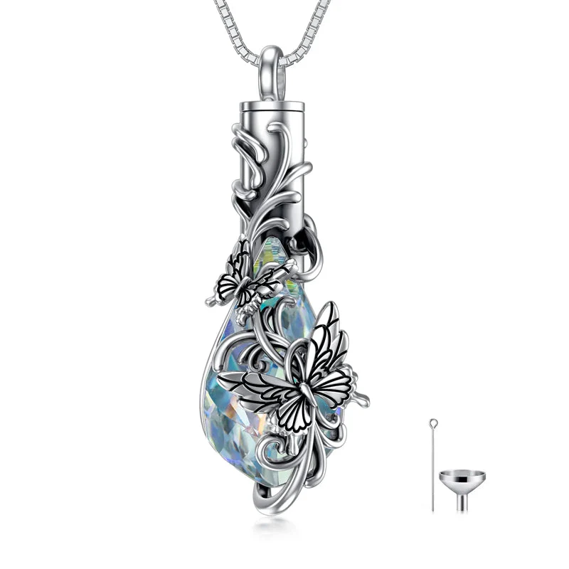 Sterling Silver Rose/Butterfly/Sunflower Flower Cremation Necklace For Ashes,Crystal Urn Necklace For Ashes For Women Memorial Jewelry - Image 48