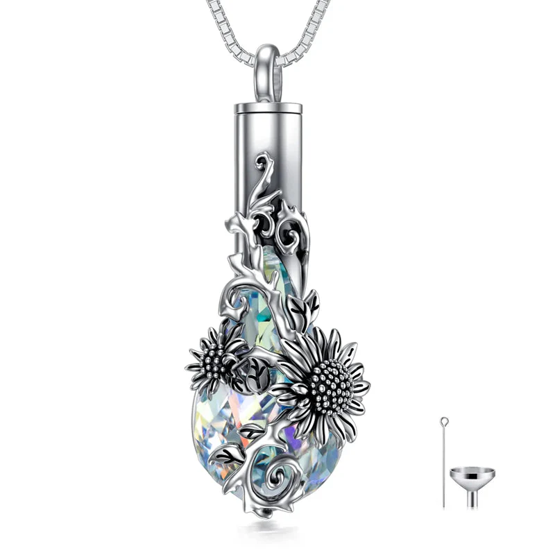 Sterling Silver Rose/Butterfly/Sunflower Flower Cremation Necklace For Ashes,Crystal Urn Necklace For Ashes For Women Memorial Jewelry - Image 49