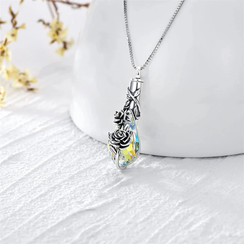 Sterling Silver Rose/Butterfly/Sunflower Flower Cremation Necklace For Ashes,Crystal Urn Necklace For Ashes For Women Memorial Jewelry - Image 5