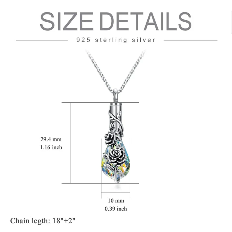 Sterling Silver Rose/Butterfly/Sunflower Flower Cremation Necklace For Ashes,Crystal Urn Necklace For Ashes For Women Memorial Jewelry - Image 6
