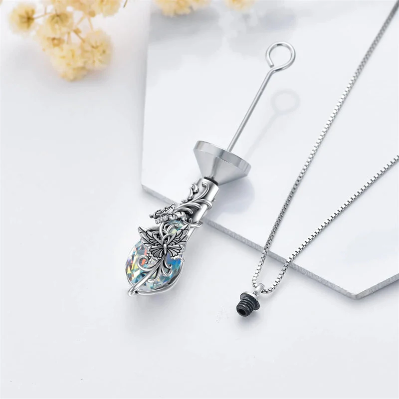 Sterling Silver Rose/Butterfly/Sunflower Flower Cremation Necklace For Ashes,Crystal Urn Necklace For Ashes For Women Memorial Jewelry - Image 9