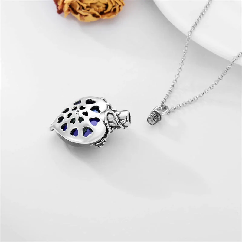 Sterling Silver Rose Flower Cremation Necklace For Ashes, Red/Blue Crystal Urn Necklace For Ashes For Women Memorial Jewelry - Image 11