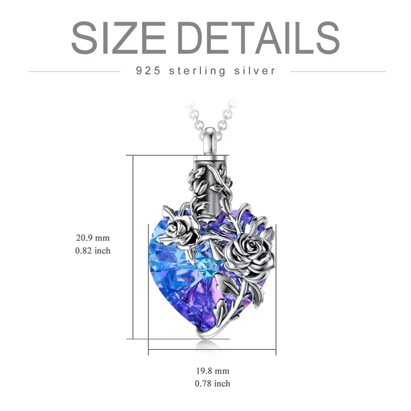 Sterling Silver Rose Flower Cremation Necklace For Ashes, Red/Blue Crystal Urn Necklace For Ashes For Women Memorial Jewelry - Image 12