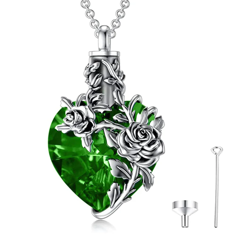 Sterling Silver Rose Flower Cremation Necklace For Ashes, Red/Blue Crystal Urn Necklace For Ashes For Women Memorial Jewelry - Image 13