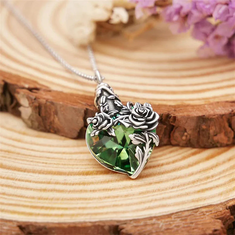 Sterling Silver Rose Flower Cremation Necklace For Ashes, Red/Blue Crystal Urn Necklace For Ashes For Women Memorial Jewelry - Image 14