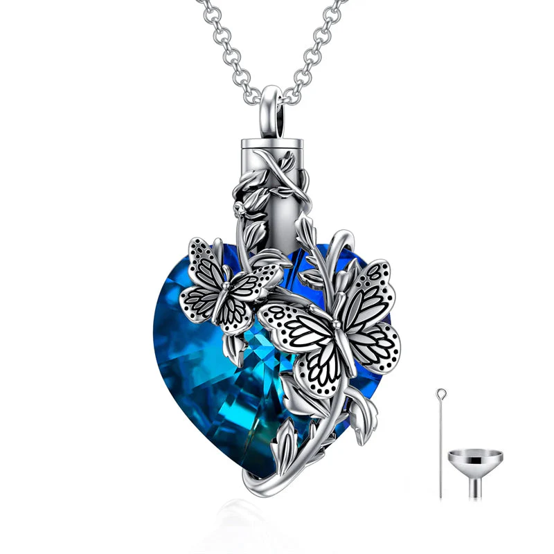 Sterling Silver Rose Flower Cremation Necklace For Ashes, Red/Blue Crystal Urn Necklace For Ashes For Women Memorial Jewelry - Image 18