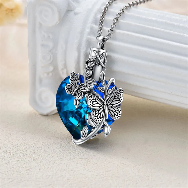 Sterling Silver Rose Flower Cremation Necklace For Ashes, Red/Blue Crystal Urn Necklace For Ashes For Women Memorial Jewelry - Image 21