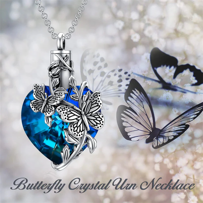 Sterling Silver Rose Flower Cremation Necklace For Ashes, Red/Blue Crystal Urn Necklace For Ashes For Women Memorial Jewelry - Image 23