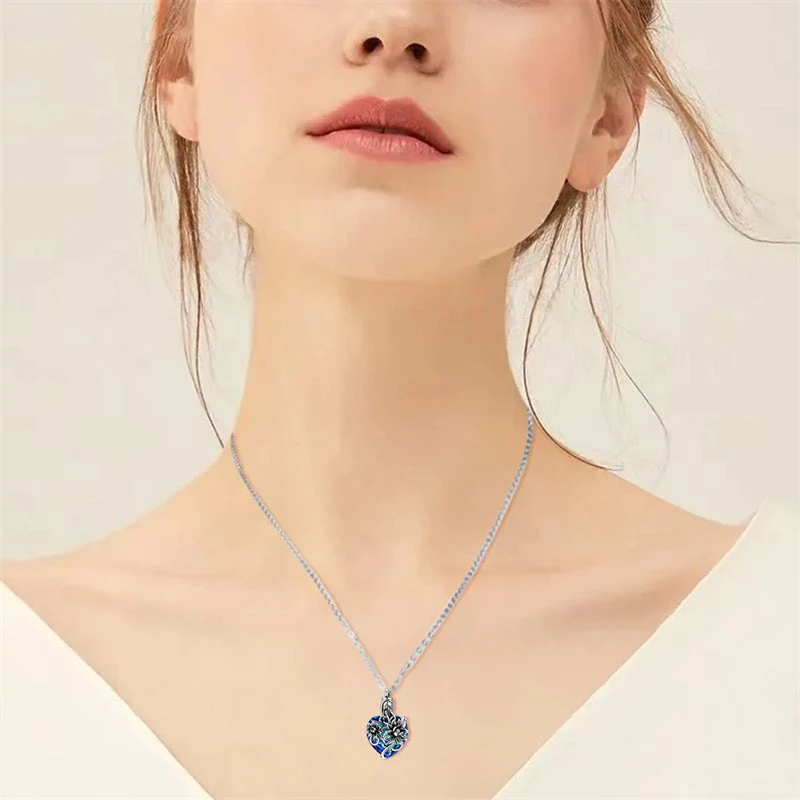 Sterling Silver Rose Flower Cremation Necklace For Ashes, Red/Blue Crystal Urn Necklace For Ashes For Women Memorial Jewelry - Image 25