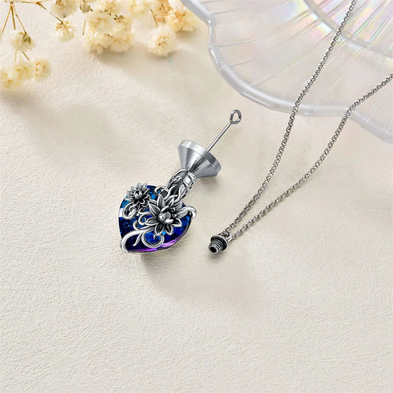 Sterling Silver Rose Flower Cremation Necklace For Ashes, Red/Blue Crystal Urn Necklace For Ashes For Women Memorial Jewelry - Image 26