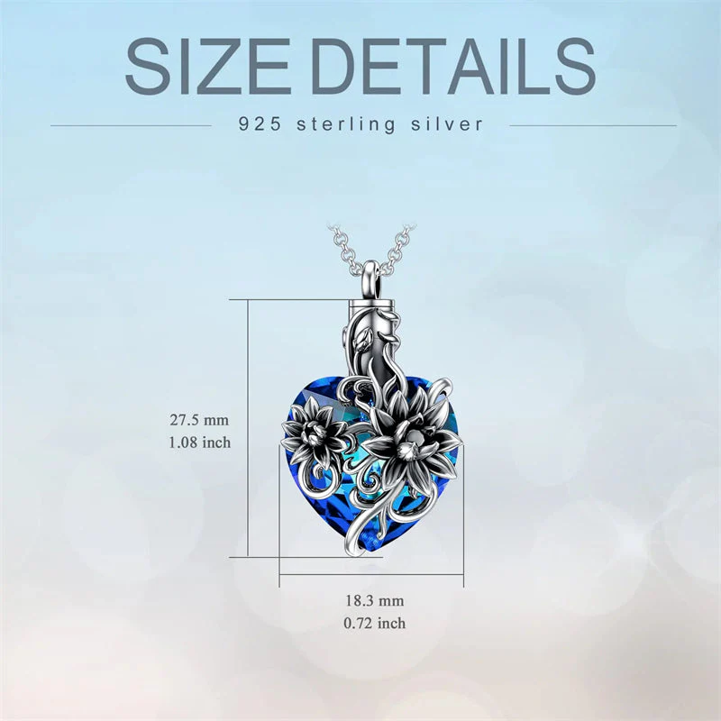 Sterling Silver Rose Flower Cremation Necklace For Ashes, Red/Blue Crystal Urn Necklace For Ashes For Women Memorial Jewelry - Image 29