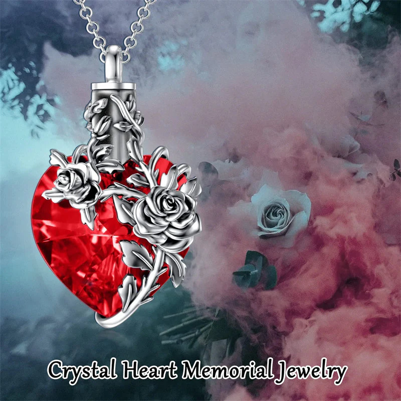 Sterling Silver Rose Flower Cremation Necklace For Ashes, Red/Blue Crystal Urn Necklace For Ashes For Women Memorial Jewelry - Image 3