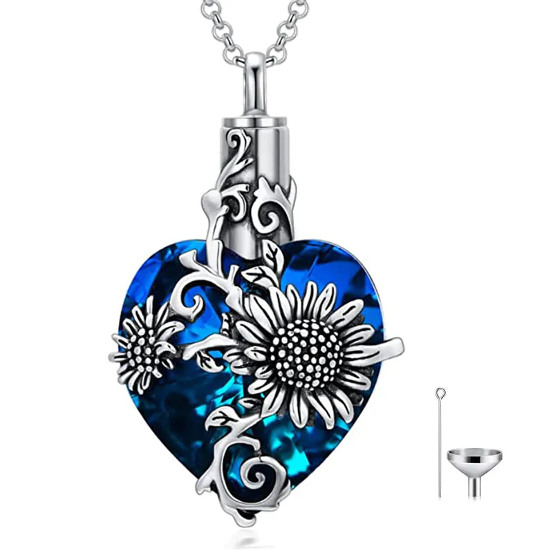 Sterling Silver Rose Flower Cremation Necklace For Ashes, Red/Blue Crystal Urn Necklace For Ashes For Women Memorial Jewelry - Image 30