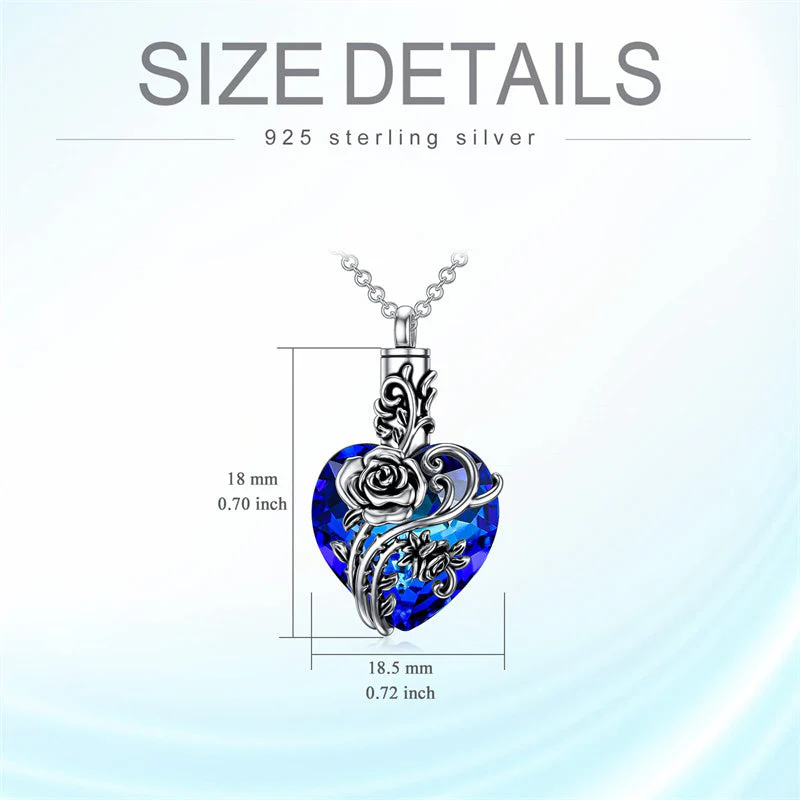 Sterling Silver Rose Flower Cremation Necklace For Ashes, Red/Blue Crystal Urn Necklace For Ashes For Women Memorial Jewelry - Image 31